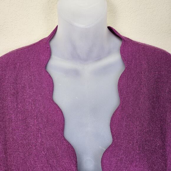 Talbots Womens 2X Merino Wool Cardigan Sweater Scallop Edge Open Front Pockets - Picture 2 of 16